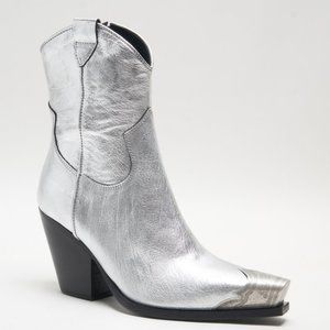 NEW Free People Brayden Metal Parker Silver Pewter Western Cowboy Bootie Boots